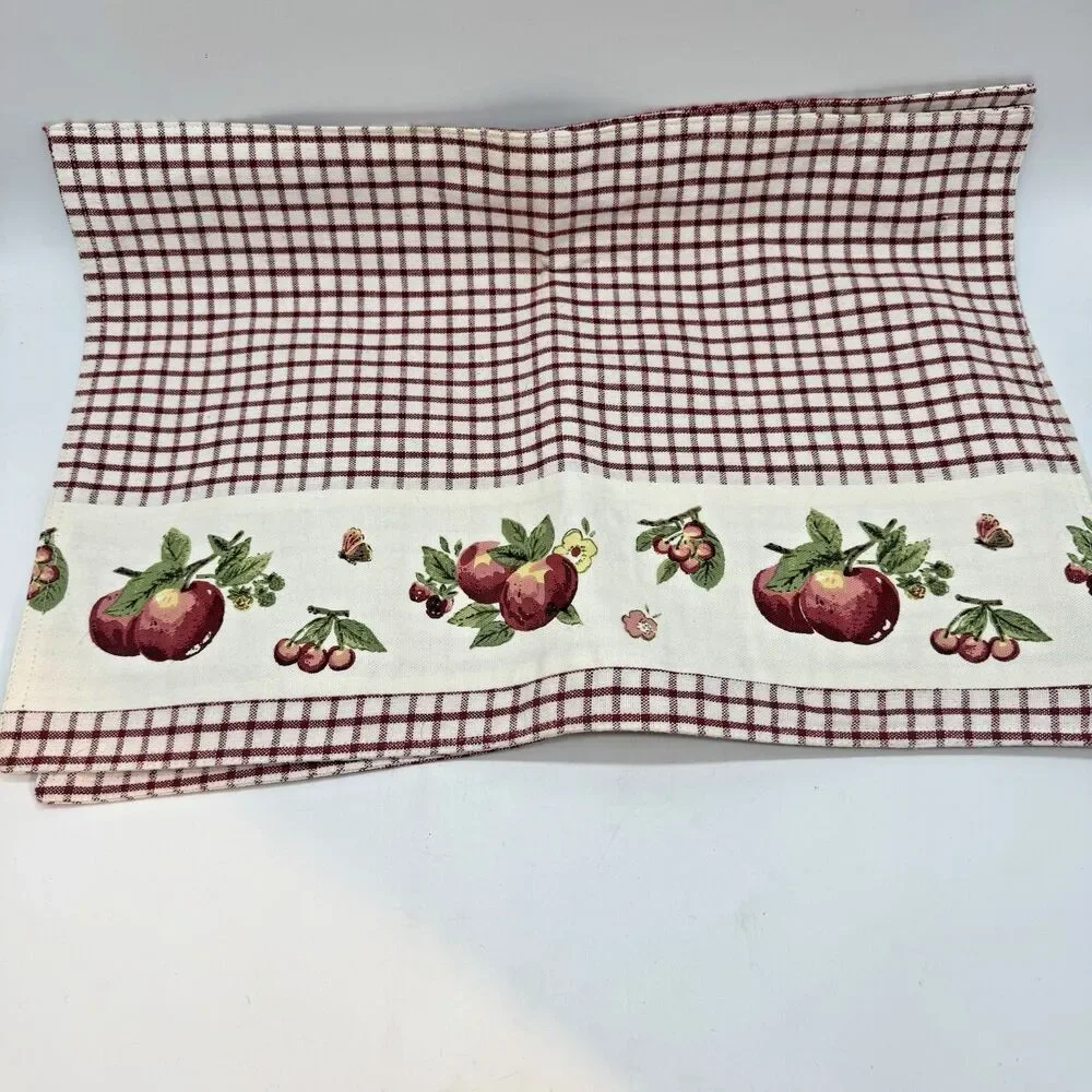 Vintage Pfaltzgraff Delicious Cloth Placemats Pair of Red Gingham Apple 13.5x19